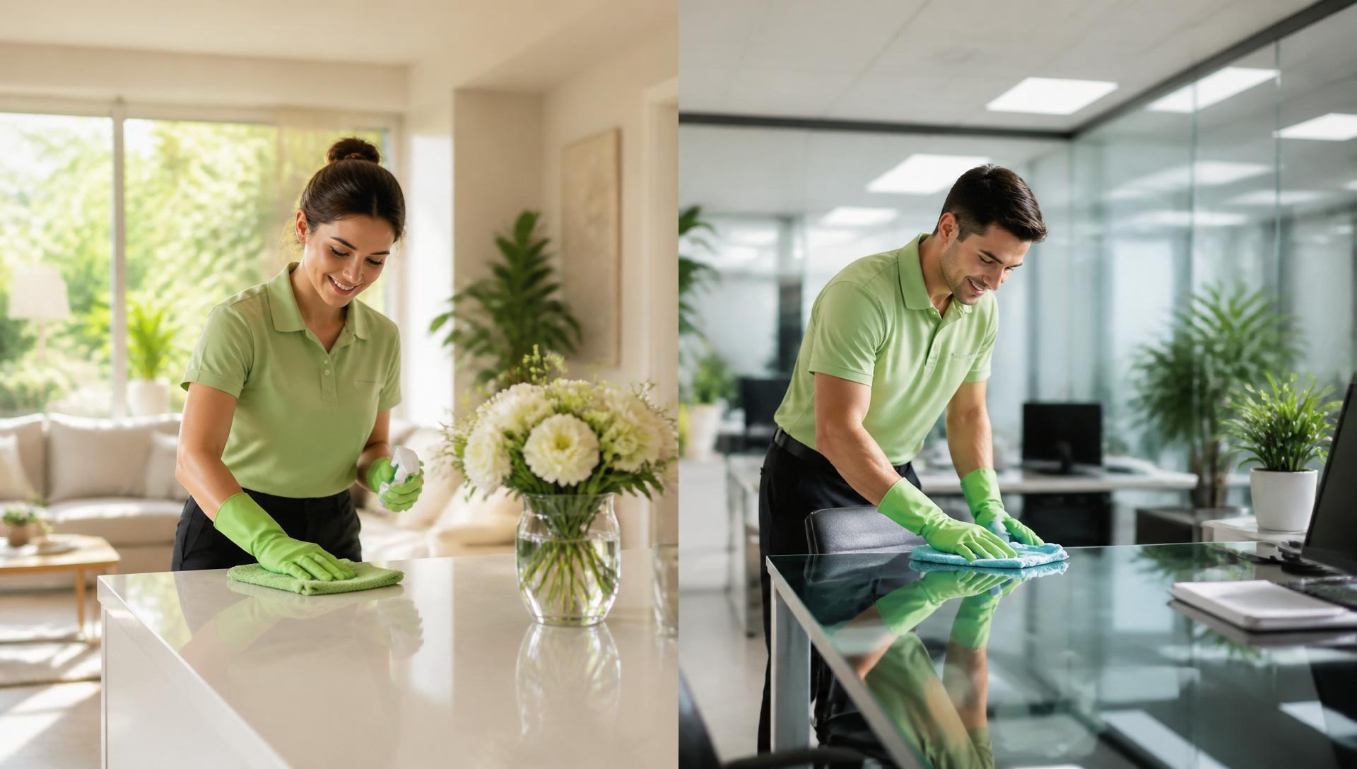 Residential and commercial cleaning professionals at work